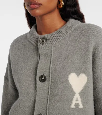Ami Alexandre Mattiussi Ami Paris Alpaca Cardigan With Ami De C Ur Logo In Gray