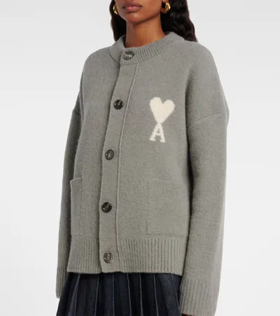 Ami Alexandre Mattiussi Ami Paris Alpaca Cardigan With Ami De C Ur Logo In Gray