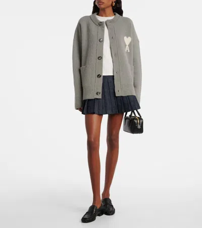 Ami Alexandre Mattiussi Ami Paris Alpaca Cardigan With Ami De C Ur Logo In Gray