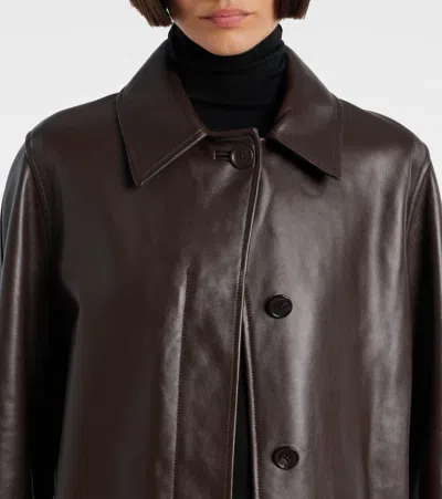 The Row Gracia Leather Jacket In Brown