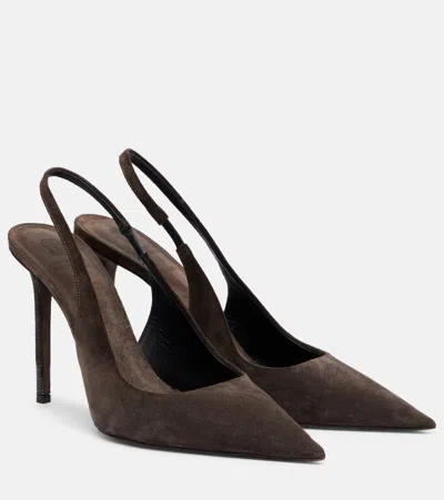Brunello Cucinelli Suede Monili-detail Slingback Pumps In Brown