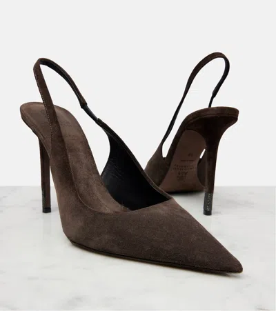 Brunello Cucinelli Suede Monili-detail Slingback Pumps In Brown