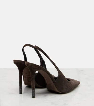 Brunello Cucinelli Suede Monili-detail Slingback Pumps In Brown