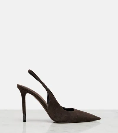 Brunello Cucinelli Suede Monili-detail Slingback Pumps In Brown