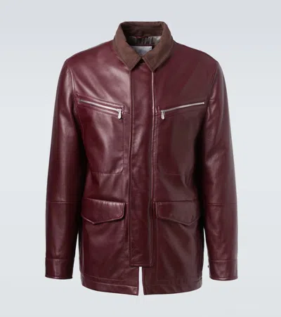 Brunello Cucinelli Padded Nubuck-trimmed Leather Field Jacket In Burgundy
