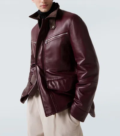 Brunello Cucinelli Padded Nubuck-trimmed Leather Field Jacket In Burgundy