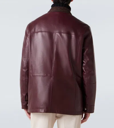 Brunello Cucinelli Padded Nubuck-trimmed Leather Field Jacket In Burgundy