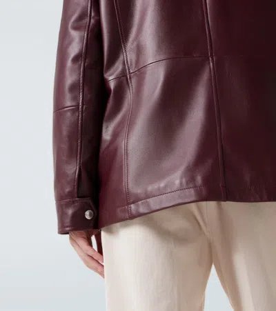 Brunello Cucinelli Padded Nubuck-trimmed Leather Field Jacket In Burgundy