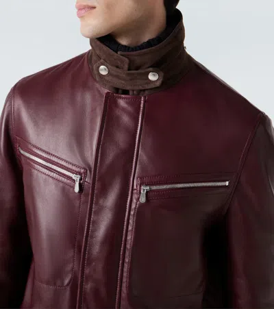 Brunello Cucinelli Padded Nubuck-trimmed Leather Field Jacket In Burgundy