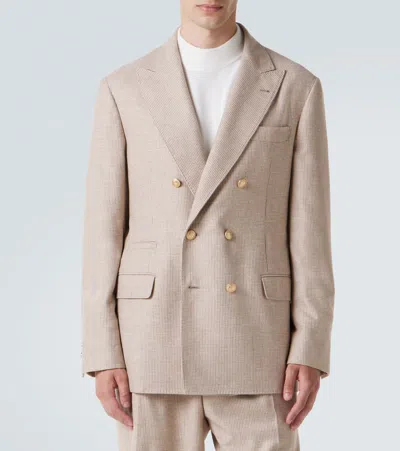 Brunello Cucinelli Double-breasted Puppytooth Cashmere And Silk-blend Suit Jacket In Brown
