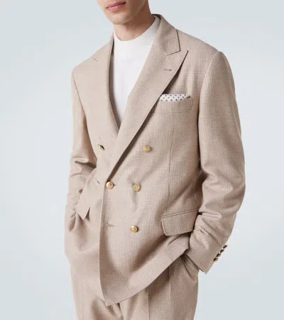 Brunello Cucinelli Double-breasted Puppytooth Cashmere And Silk-blend Suit Jacket In Brown