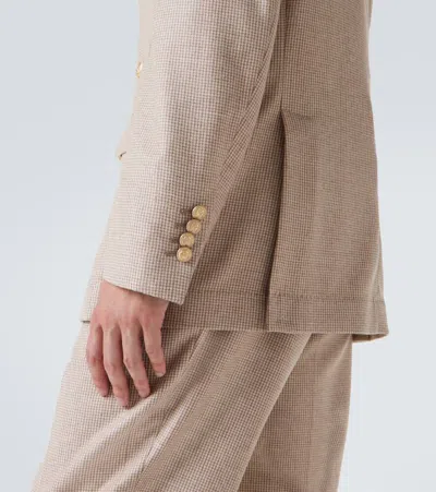 Brunello Cucinelli Double-breasted Puppytooth Cashmere And Silk-blend Suit Jacket In Brown