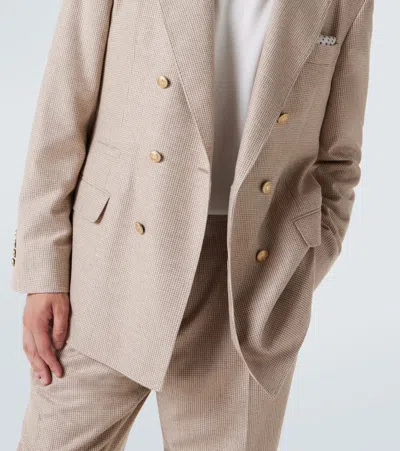 Brunello Cucinelli Double-breasted Puppytooth Cashmere And Silk-blend Suit Jacket In Brown