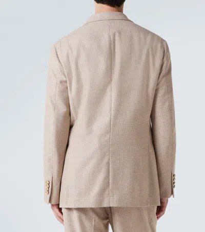 Brunello Cucinelli Double-breasted Puppytooth Cashmere And Silk-blend Suit Jacket In Brown