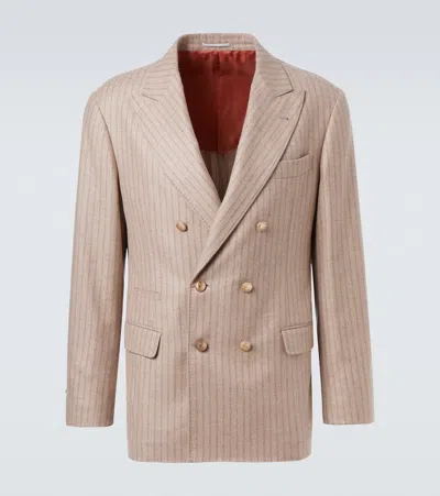Brunello Cucinelli Striped Cashmere And Silk-blend Suit Jacket In White