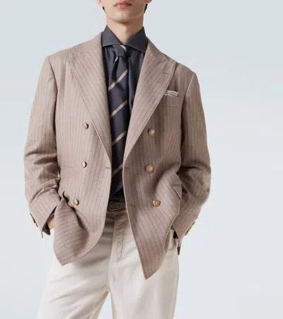 Brunello Cucinelli Striped Cashmere And Silk-blend Suit Jacket In White
