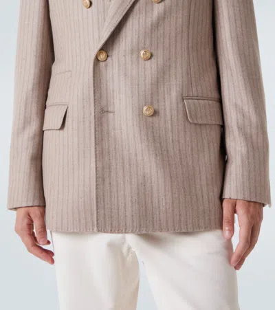 Brunello Cucinelli Striped Cashmere And Silk-blend Suit Jacket In White