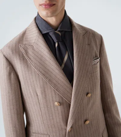 Brunello Cucinelli Striped Cashmere And Silk-blend Suit Jacket In White