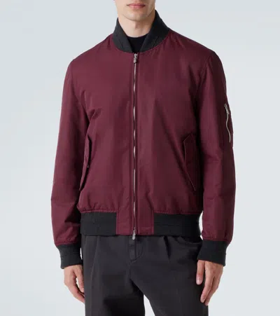 Brunello Cucinelli Padded Cashmere-trimmed Shell Bomber Jacket In Burgundy