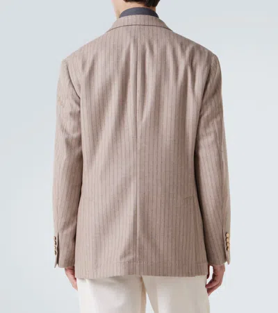 Brunello Cucinelli Striped Cashmere And Silk-blend Suit Jacket In White
