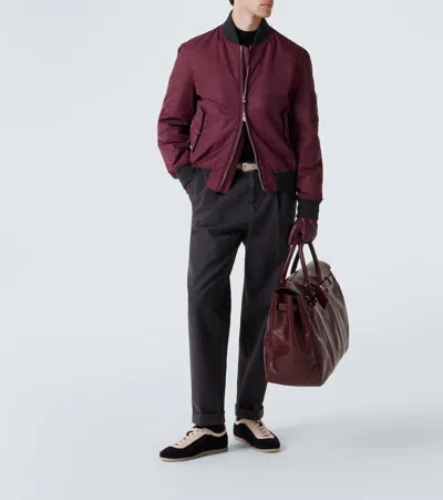 Brunello Cucinelli Padded Cashmere-trimmed Shell Bomber Jacket In Burgundy
