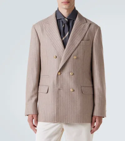 Brunello Cucinelli Striped Cashmere And Silk-blend Suit Jacket In White
