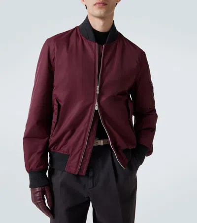 Brunello Cucinelli Padded Cashmere-trimmed Shell Bomber Jacket In Burgundy