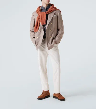 Brunello Cucinelli Striped Cashmere And Silk-blend Suit Jacket In White