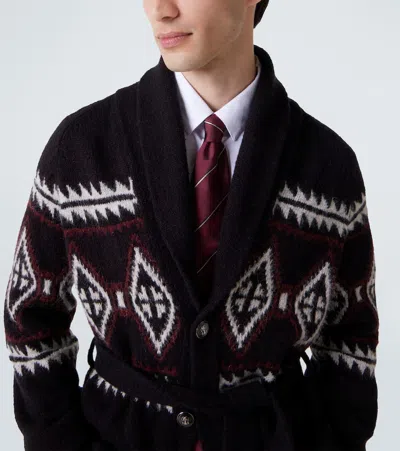 Brunello Cucinelli Jacquard Wool, Silk And Cashmere Cardigan In Brown
