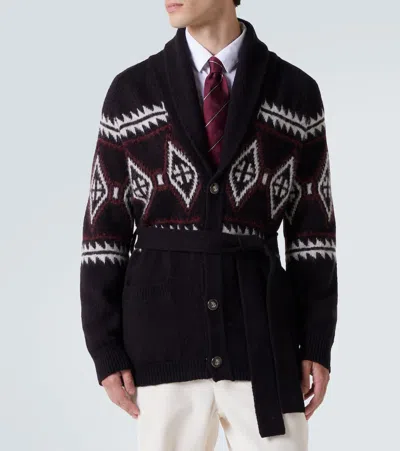 Brunello Cucinelli Jacquard Wool, Silk And Cashmere Cardigan In Brown