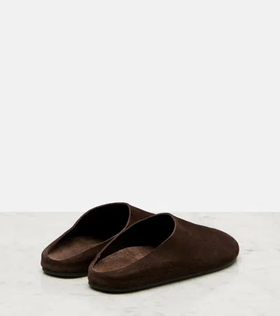 The Row Hudson Suede Slides In Brown