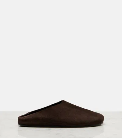 The Row Hudson Suede Slides In Brown