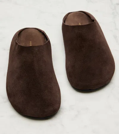 The Row Hudson Suede Slides In Brown