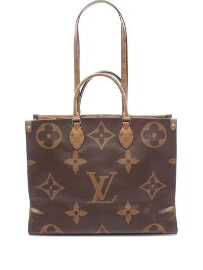 Pre-owned Louis Vuitton 2020 Onthego Gm Monogram Giant Reverse Tote Bag In Brown