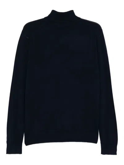 Michael Kors High Collar Half Zip Long Sleeve Sweater In Blue