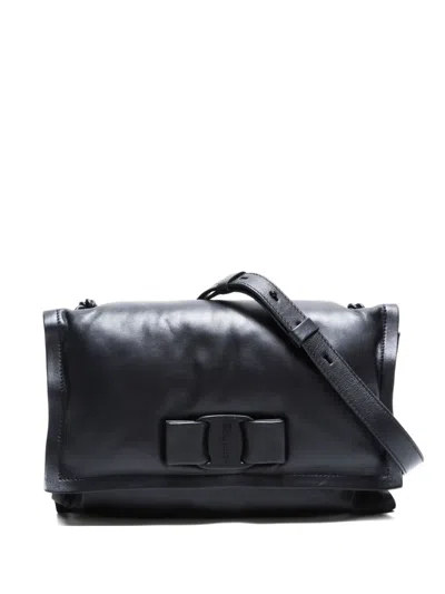 Pre-owned Ferragamo 2000-2020 Viva Bow Vara Shoulder Bag In Black