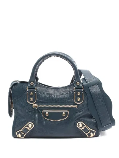 Pre-owned Balenciaga 2010s Mini Le City Metallic-edge Leather Handbag In Blue