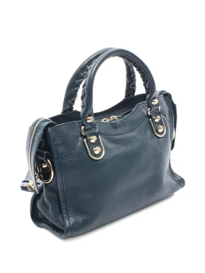 Pre-owned Balenciaga 2010s Mini Le City Metallic-edge Leather Handbag In Blue