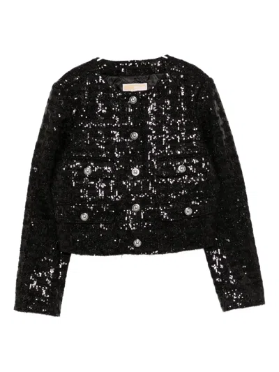 Michael Kors Short Tweed Jacket Sequin Detail In Black