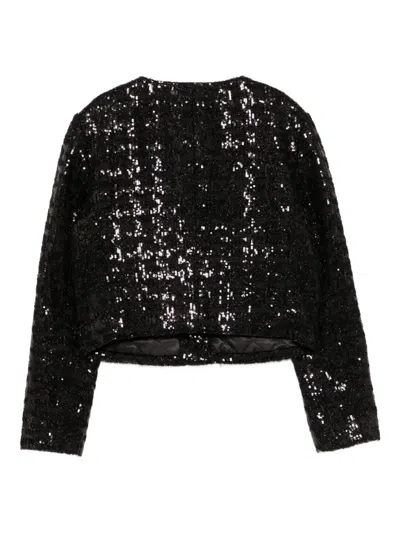 Michael Kors Short Tweed Jacket Sequin Detail In Black