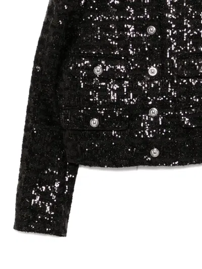 Michael Kors Short Tweed Jacket Sequin Detail In Black