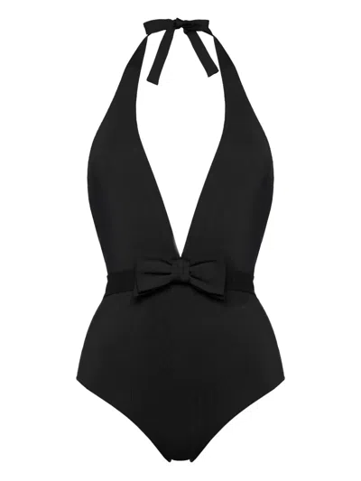 Eres Couture Bow-detailed Halterneck Swimsuit In Black