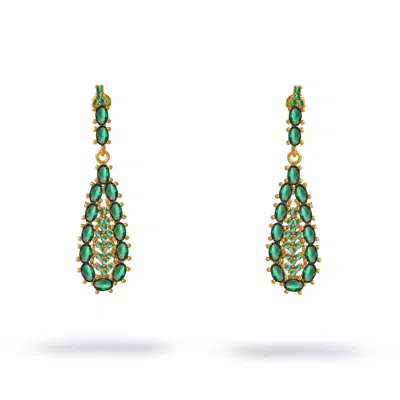 Ebru Jewelry Women's Gold / Green Queen's Grace Emerald Drop Earrings - Green In Green