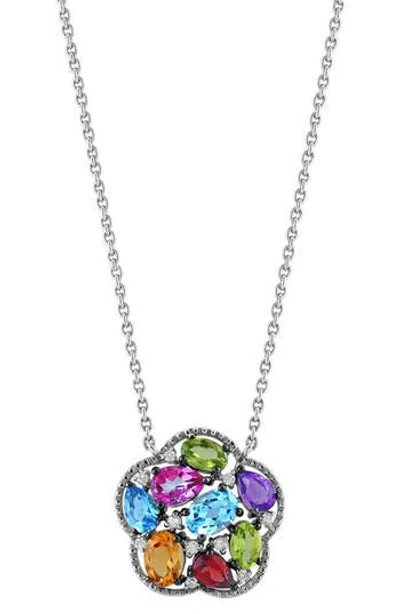 Effy Sterling Silver Semprecious Stone & Diamond Floral Pendant Necklace In Metallic