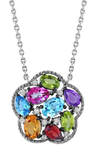 Effy Sterling Silver Semprecious Stone & Diamond Floral Pendant Necklace In Metallic
