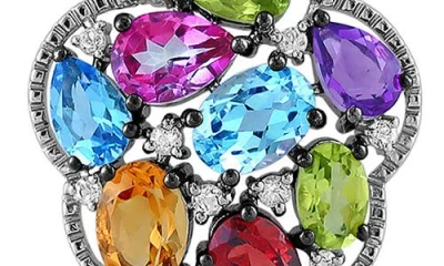 Effy Sterling Silver Semprecious Stone & Diamond Floral Pendant Necklace In Metallic