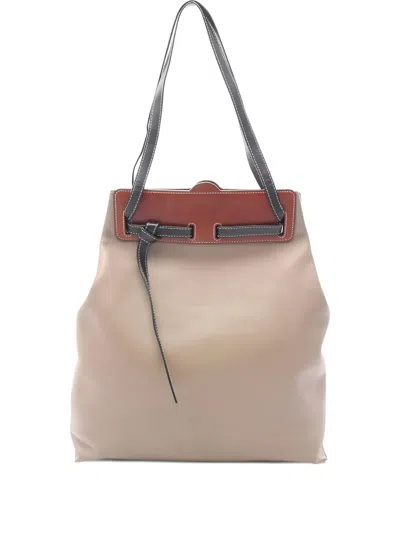 Pre-owned Loewe 2000s Lazo Shoulder-strap Tote Bag In Neutral