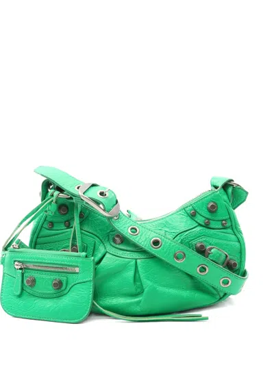 Pre-owned Balenciaga 2010s Studded Leather Shoulder Bag In Green