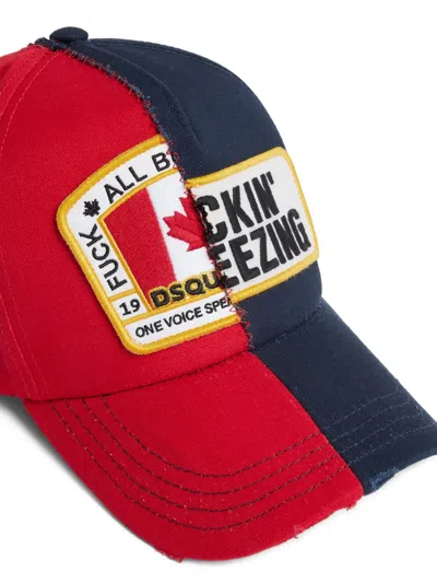 Dsquared2 Two-tone Baseball Cap Logo Patches In Red