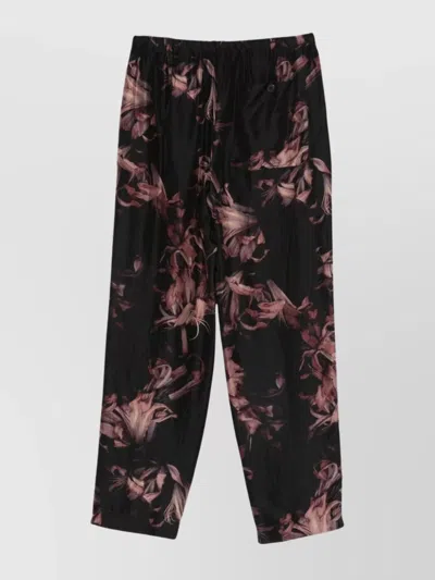 Dries Van Noten Floral Pattern Trousers Elastic Waistband In Black